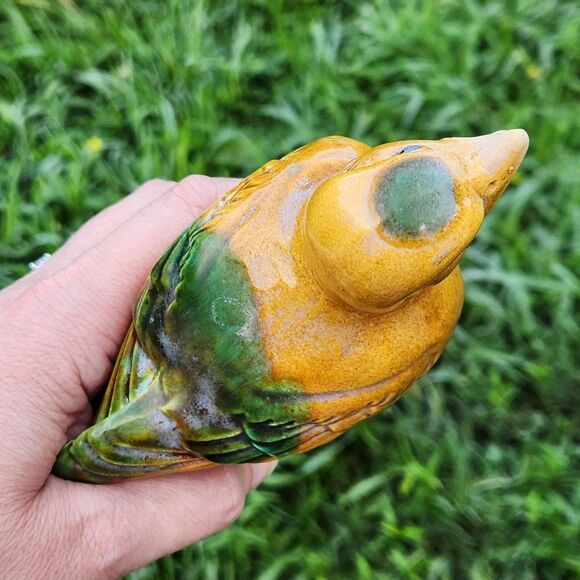 Vintage MCM Gold Finch Bird Figurine Beautiful Blue Green & Gold Glaze 11" Japan - Picture 11 of 12